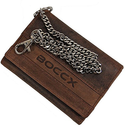 BOCCX Leder Herren Kettenbörse Biker Geldbörse Portemonnaie Geldbeutel 40023 (Dunkelbraun)