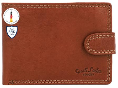 Gusti Herren Geldbörse Leder Gustav – RFID Schutz Portemonnaie Braun, Hochwertige Brieftasche mit vielen Fächern, dünnes Design, Kartenetui für Männer
