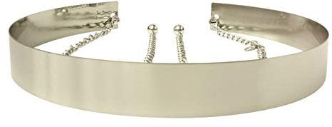 Live It Style It Damen Metall Gürtel Voll Waist Spiegel Breit Gold Silber Platte Bund Ketten Gürtel (3.5cm, Silber)