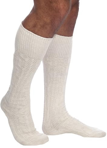 Almbock Trachtensocken Herren - Trachtenstrümpfe aus Merino Wolle in vielen Modellen und Farben - Lange und kurze bayerische Socken für Lederhose (Natur | Modell 42, 42-44)