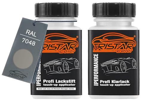 TRISTARcolor RAL 7048 Perlmausgrau Perl Lackstift + Klarlack matt | Set aus Basislack + Klarlack, Lackfläschchen mit Pinsel, je 50 ml, schnelltrocknend