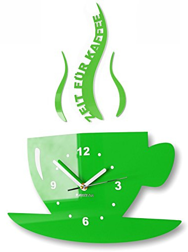 FLEXISTYLE Tasse Zeit für Kaffee Moderne Küche Wanduhr, 3D römisch, wanduhr deko (grau)