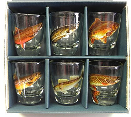 GTK - Geweihe & Trophäen KRUMHOLZ 6-teiliges Schnaps Gläser Set Kurze mit Fisch Motive
