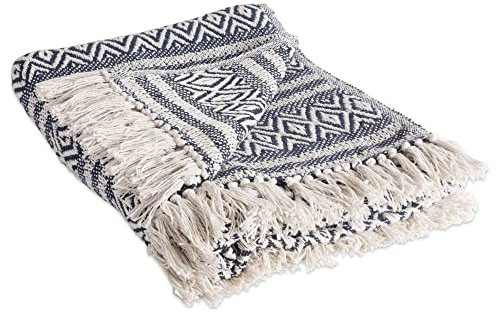 DII Rustikale Bauernhaus-Baumwolldecke mit Fransen, gestreift, für Stuhl, Couch, Picknick, Camping, Strand und den täglichen Gebrauch, 127 x 152 cm