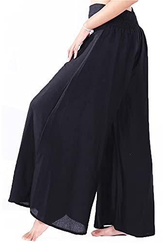 Lofbaz Damen weites Bein Palazzo Hose Yoga Salon Hippie Haremshose Hosen - Feste Schwarz - XL
