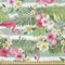 ABAKUHAUS Flamingo Stoff als Meterware, Exotische Hawaii-Blätter, Seidiger Satin Stoff für Polster Heimtextilien, 1M (148x100cm), Grünes Rosa Weiß