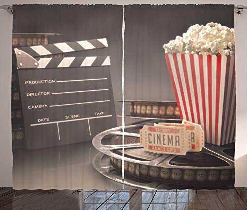 ABAKUHAUS Kino Rustikaler Vorhang, Film, Wohnzimmer Universalband Gardinen mit Schlaufen und Haken, 280 x 225 cm, Grau Rot