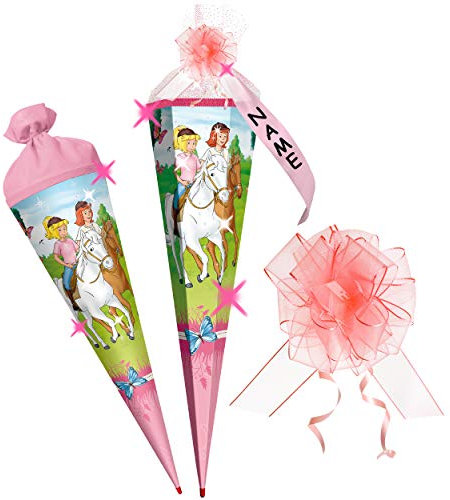alles-meine.de GmbH mit 3D Glitzer - Effekt ! Schultüte - Bibi Blocksberg & Tina - Pferdefreunde - 22-85 cm - Größe wählbar - mit Holzspitze - rund - incl. individueller SC..