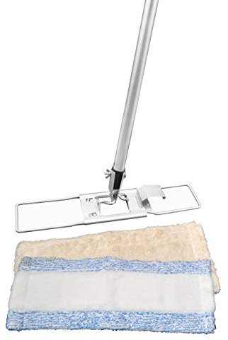 FSProdukte Set Bodenwischer Halter aus Metall 42 cm, Stiel aus Aluminium, Bodentuch BLAUEXTREM und WEISSEXTREM kompatibel mit Hara Vileda u.a.