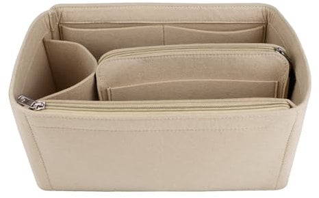 NOTAG Taschen-Organizer, Filz-Handtaschen-Organizer-Einsatz mit Reißverschluss, mehrere Taschen, Tote Organizer Tasche (Beige, Medium)
