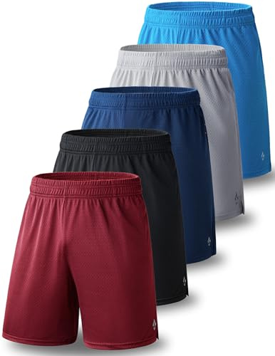 Liberty Pro 5er-Pack, Herren-Basketball-Shorts, 22,9 cm, mit Taschen | Tiefe Taschen, Kordelzug, schnell trocknend, atmungsaktiv, normale Passform, für Fitnessstudio, Workout, Basketball, Laufen