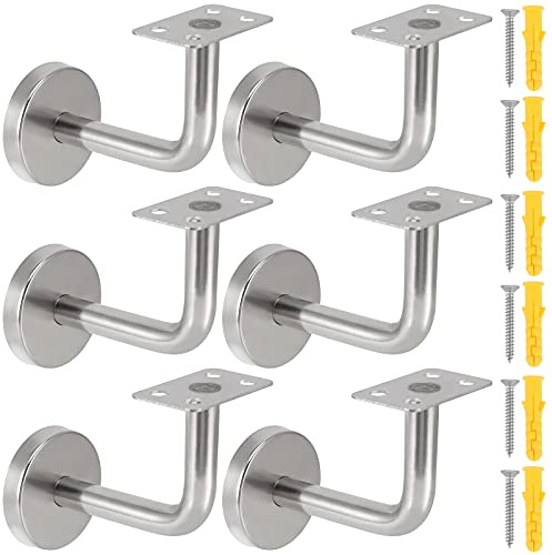 ZOENHOU 6Pack Stainless Steel Handrail Brackets, Flat Handrail Brackets, Stairway Hardware Railing Bracket Holders with Mounting Screws for Home Decor Shopping Malls