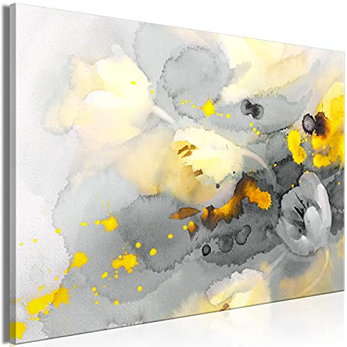 B&D XXL - Wandbilder XXL Mohnblumen 120x80 cm 1 tlg - Wand Deko Vlies Leinwand Bilder Groß Wanddeko Wohnzimmer Schlafzimmer Kunstdrucke - Blumen Abstrakt grau gelb wie gemalt b-C-0818-b-a