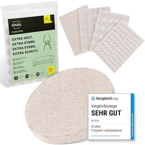 Filzgleiter selbstklebend Beige 151 Stück (4 mm) I Filzgleiter für Stühle I Möbelgleiter Filz selbstklebend I Möbelgleiter aus hochwertigem Nadelfilz I Stuhlgleiter I Klebefilz für Möbelfüße