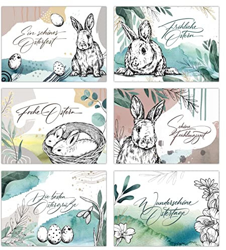 Papierdrachen 6 Postkarten zu Ostern aus fester Holzschliffpappe - 6 liebevoll gestaltete Grußkarten zu Ostern - Kunstdruck zum Verschicken, Pakete dekorieren und Sammeln - Abstrakt - Set 20