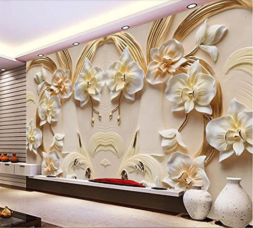 Carta Da Parati Personalizzata 3D Phalaenopsis Relief Wall Pittura Decorativa In Arenaria Per Soggiorno Home Decor 120Cm(W)×80Cm(H)