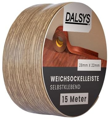 Dalsys Weichsockelleiste selbstklebend Dunkle Eiche 15m Klebeleiste, Abschlussleiste für Fugen in Wohnbereich, Küche, Bad, aus PVC Kunststoff