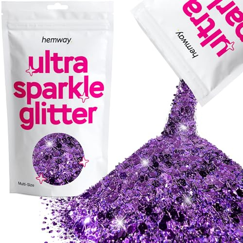 Hemway Ultra Sparkle Glitter Purple 100g Multi Size | Glitter for Arts & Craft, Makeup, Nail Art, Crafting, Card Making, Sparkle Decoration
