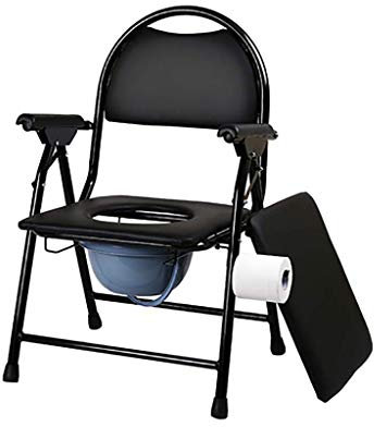 QARNBERG Klappbarer Toilettenstuhl am Nachttisch, höhenverstellbarer Toilettensitz mit Armlehnen, extra breiter Duschstuhl, Dickes Stahlrohr