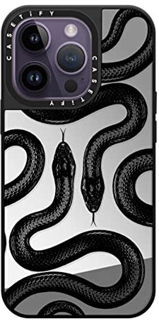 CASETiFY Mirror iPhone 14 Pro Case [Reflective / 4.9ft Drop Protection/Compatible with Magsafe] - Black Kingsnake - Silver On Black