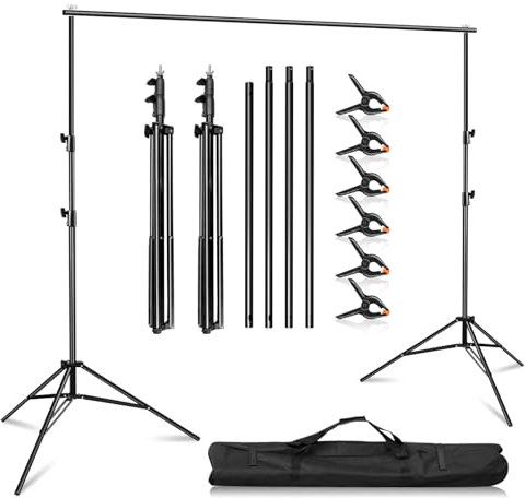 MSKIRA Photography Backdrop Stand Adjustable Background Support System Kit Backdrop Frame with Carry Bag for Photo Studio Video Birthday Wedding Party (2.5x3m/ 8.2x10ft+Clamps)