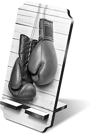 Destination Vinyl Ltd 1 x 5mm MDF Mobile Phone Stand - BW - Boxing Gloves Retro Sports Wooden Stand Holder for Mobile Phone, Smartphone #38941
