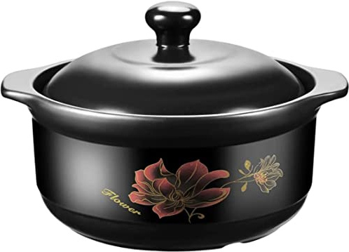 1,1–4,5 l Keramik-Auflaufform mit Deckel, runder Keramik-Auflauftopf, Schmortopf, antihaftbeschichtet, Shabu, Hot Pot, Tontopf, Kochgeschirr für Zuhause, Küche, Restaurant (schwarz), 1,1 l