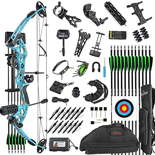 Bogenschießen Compound Bogen und Pfeil Set für Erwachsene und Jugendliche 30-55 Lbs Rechts- / Linkshand Jagdbogen Sportbogen Set mit Allen Bogen Zubehör (Blau/Linke Hand)