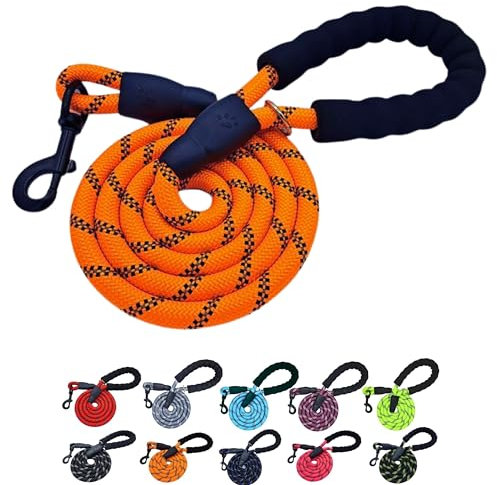 DogCatz Strong Rope Dog Lead, Medium Large Dogs, Soft Padded Handle, Highly Reflective, Heavy Duty 5 Foot Leads (Orange)
