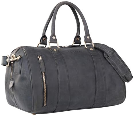 STILORD 'Keanu' Leder Weekender Herren kleine Vintage Reisetasche zum Umhängen Handgepäck Reisegepäck in Kabinengröße echtes Rindsleder, Farbe:Carbon - grau