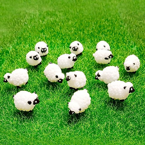 Bbiamsleep 40 Stück Miniatur-Schafe-Figuren, weiße Schaf-Figuren, Kunstharz, Schaf-Kuchenaufsatz, Mini-Schaf für Feengarten, Mikro-Landschaftsdekoration, Kuchendekoration