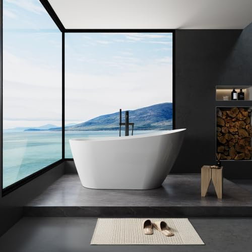 Freistehende Badewanne aus Acryl Moderne Standbadewanne mit Ablaufgarnitur (L160/B78/H72 cm)