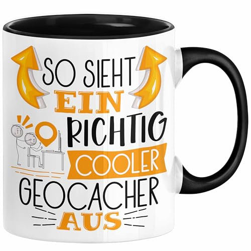 Trendation - So Sieht Ein Richtig Cooler Geocacher Aus Geschenk Tasse Lustiger Spruch Geschenkidee (Schwarz)