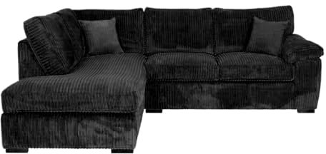 Sofa Selection Jumbo Cord Elegant L Shape 4-Seater Left-Facing Corner Sofa Set: Your Comfort Haven in the Living Room (Left Hand Facing, Black)