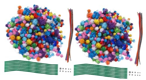 Gadpiparty 2 Sätze à 240 Stück Diy Haarball Set Handdekor Stock Bastelspielzeug Bunte Pfeifenreiniger Chenille-stiel Wollknäuel Selber Machen Pompons Vorschule Bastelmaterial Golddraht Blitz