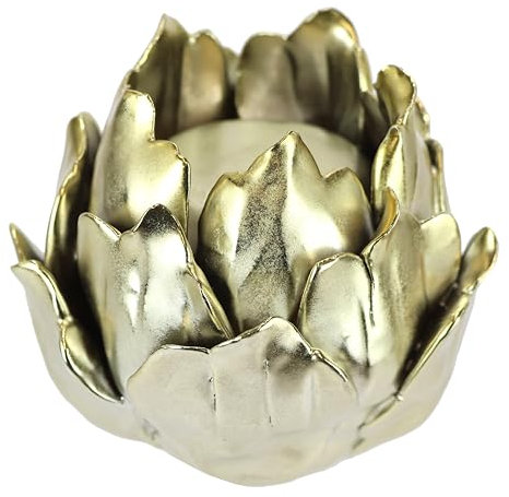 Kerzenhalter 'Artischocke' aus Keramik für Stumpenkerze Kerzenständer Deko Gold für Adventskranz Kränze Kranz Tischdeko Zapfen Seerose Lotus Ornament Dekoobjekt Geschenk