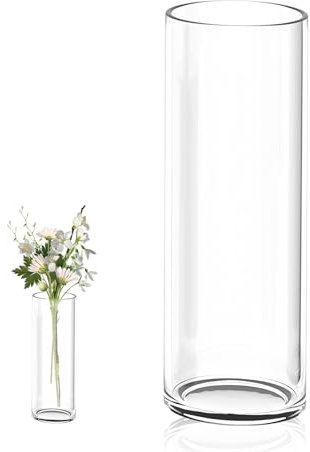 30 cmJarron Cristal Transparente Alto, Jarrón Cilíndrico De Cristal Transparente para Oficina,Cocina,Salón,Hogar