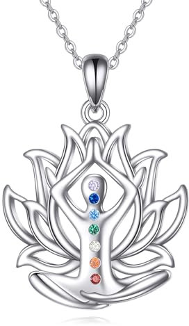 YAFEINI Lotus Halskette für Damen 925 Sterling Silber 7 Chakra Anhänger Kette Chakra Heilstein Energiebalance Yoga Schmuck Geschenke für Mädchen Mütter (Yoga Kette)