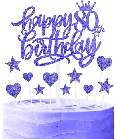 Nightfall 80th Birthday Cake Cupcake Topper, Blue Glitter Cake Toppers for Cake, Royal Blue Happy 80th Birthday Cake Topper,Blue Cake Cupcake Topper for Girls Boys Women Men Birthday Cake Decorations