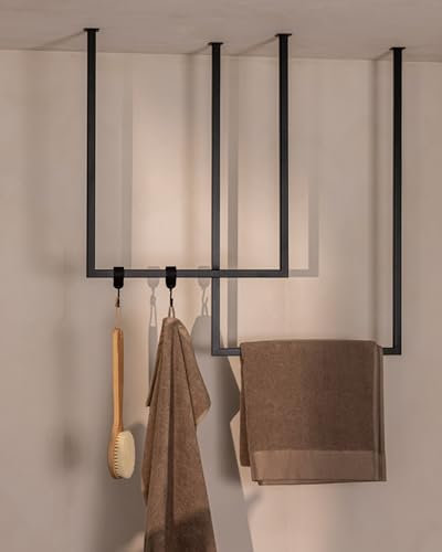 Metallbude Handtuchhalter TENSI - 2er Set Schwarz - Deckenmontage - Pulverbeschichtetes Stahlrohr - Kratz-, Stoß- & Schlagfest - 60x50 cm & 80x50 cm