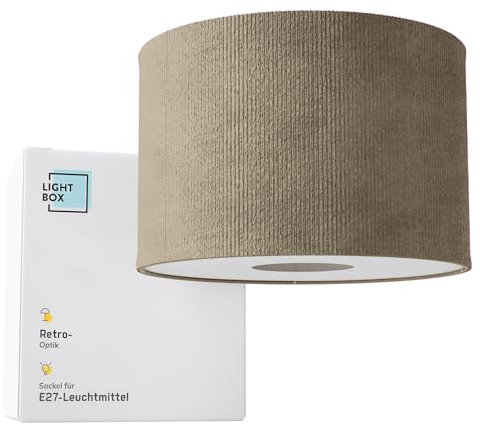 Lightbox Deckenlampe | Ø 35 cm | Retro Lampe in Vintage Cord Stoff in Grau | 70er Jahre Deckenleuchte mit E27 Fassung | Deko Pendelleuchte für Wohnzimmer oder Flur (von Decke hängend)