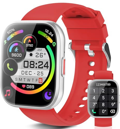 Montre Connectée Homme Femme, 1.85 HD Smartwatch avec Appel Bluetooth, 110+ Modes Sportifs, Montre Intelligente Etanche IP68 avec Podometre/Sommeil/Cardiofrequencemetre pour Android iOS, Rouge