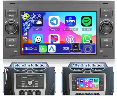 Ohradio 4+64G Android 15 Radio Coche para Ford Transit Fiesta Focus Galaxy Mondeo Fusion Kuga C-MAX S-MAX Connect con Carplay Android Auto - 7 Pantalla Táctil WiFi GPS FM/RDS USB BT Cám+ Mic