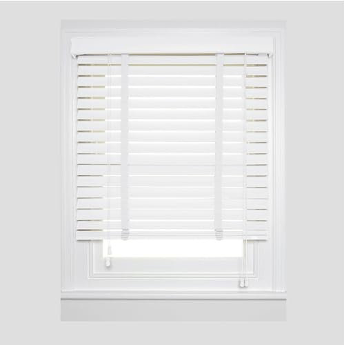 APEX FURNISHINGS Faux Wood Window Venetian Blinds-50mm Slats Tape Trimmable Home Office Windows Blind (White, 174cm x 150cm)