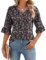 IECCP Womens Summer Tops,3/4 Blouse for Ladies Going Out Tops for Women UK Plus Size Floral Printed Summer Blouse Fashion T Shirts Floral Black Pink XL