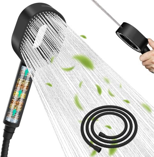 Hibbent Wasserfilter Duschkopf mit 20 Stufen Filter, 3 Sprühstrahl Modi Hochdruck-Duschkopf und 1,5m Schlauch, Handheld-Massage-Dusche Filter für Restchlor Entfernen,Schwarzes Paneel