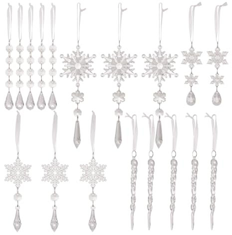 Junterone 18 adornos de cristal para árbol de Navidad, copos de nieve acrílicos, adornos para el árbol de Navidad, copos de nieve acrílicos, adornos de carámbanos para el hogar