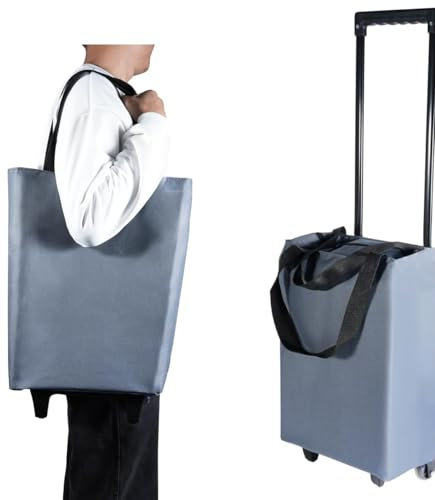 CROWNSHOP Trolley Bags 2 in1 Shopping Trolley on Wheels Foldable with Telescopic Handle Reusable Water Proof Trolley Bag Shopping Trolleys Suitable for Shopping Supermarkets and Travel Grey