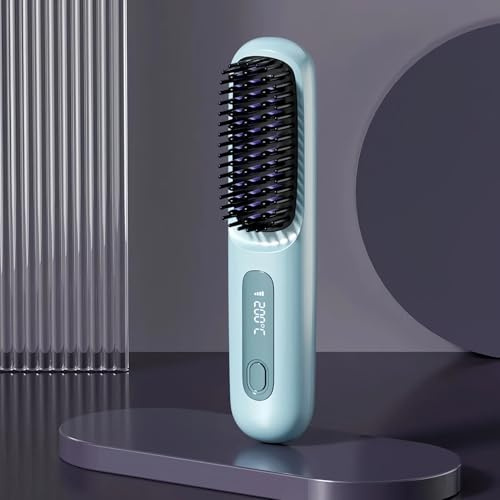 Mini Glätteisen Kabellos, Lonen Glättbürste, Tragbarer Mini Hair Straightener Brush für Haarstyling, Wiederaufladbare Glättungsbürste, Klein Haarglätter, MCH Keramik, Anti-Verbrühungs (Blau)