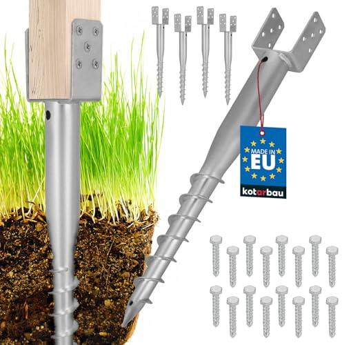 KOTARBAU® U Pfostenträger zum Einschrauben 90x710 mm, verzinkter Stahl | Einschraub Bodenhülse für Pavillons, Schraubfundament, Einschraubbodenhülse für Zaunpfosten & Holzbalken, Silber, 4er Set